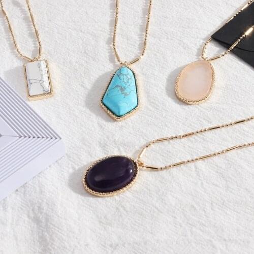 Natural Stone Necklaces Purple Howlite Kallaite Pink stone Quartz White Pendants Jewelry for women Girl