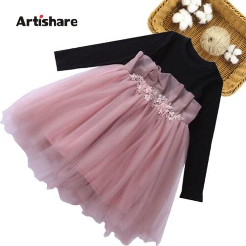 Dresses For Girls Patchwork Girls Mesh Dresses Spring Autumn Party Dress Child Teenage Girls Clothing 6 8 10 12 14