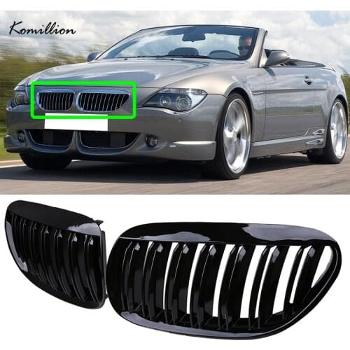 1 Pair Car Front Bumper Center Kidney Hood Grilles Gloss Black Racing Grills for BMW 6-Series E63 E64 M6 Coupe Cabrio 2004-2011
