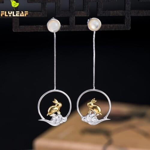 Retro Coloured Glaze Rabbit Clouds Long Earrings For Women Chinese Style 925 Sterling Silver Female Vintage Jewelry 2021 New