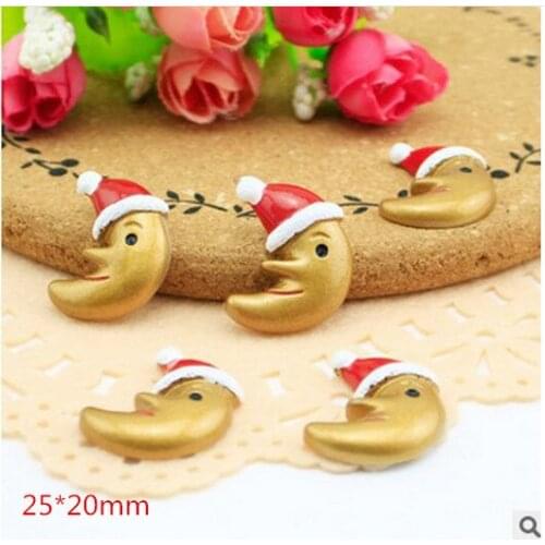15pcs/lot flat back resin Christmas moon with hat ,DIY resin craft accessories fashion resin cabochons