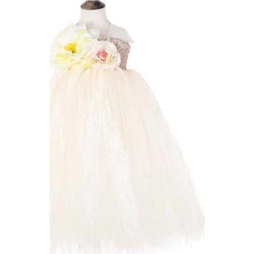 Princess Girls Christmas Flower Lace Dress Kids Vintage Floral Tulle Lace Patchwork Dress Baby Girl Dress Party and Wedding Gown