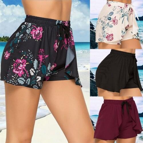 Women Vintage Floral Shorts Summer Casual Bow Lady Beach Mid Waist Short Trousers Mid Casual Short Womens Plus Size