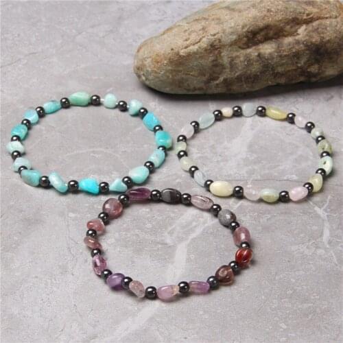 Random Natural Stone Bracelets Women Men Handmade Bracelet Elastic Bracelet Amazonite Morganite Healing Hematite Bangle Jewelry