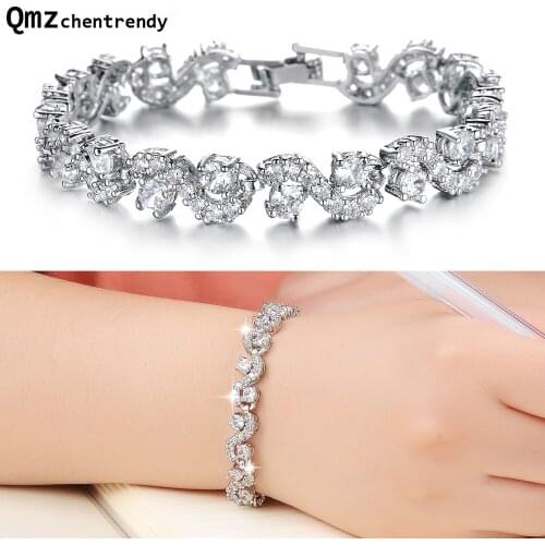 High Quality Romantic CZ Jewelry Cubic Zirconia Bridal Wedding Bracelets Bangle Gift For Bridesmaid for girls