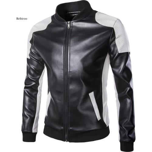 Top Quality Fashion Men White Leather Jackets and Coats Pu Match Color Overcoat M-5Xl