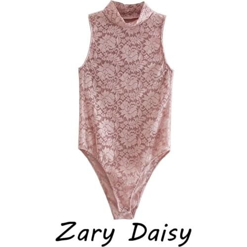 Zary Daisy French retro three-dimensional flower two color lace one-piece half high collar sleeveless vest top bottom coat
