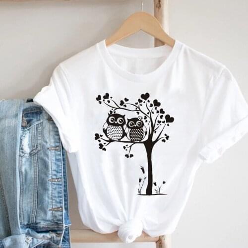 Women Casual Cartoon Owl Lover Cute Valentines Day Spring Summer Fashion Clothes Print Tee Top Tshirt Female Graphic T-shirt
