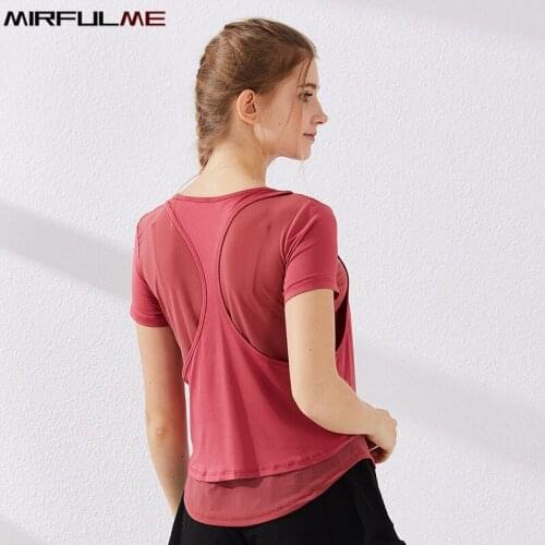 Women T-shirts Sport Top Female Loose Yoga Shirt Mesh Patchwork Short Sleeve T Shirt Fitness Blouse Quick Dry Gym Tops Sportwear
