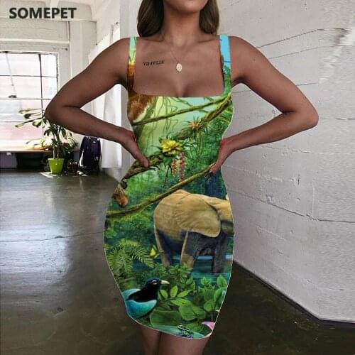 SOMEPET Animal Dress Women Rainbow Sundress Forest Halter Sleeveless Harajuku Vestido Sexy Womens Clothing Plus Size Beach Boho