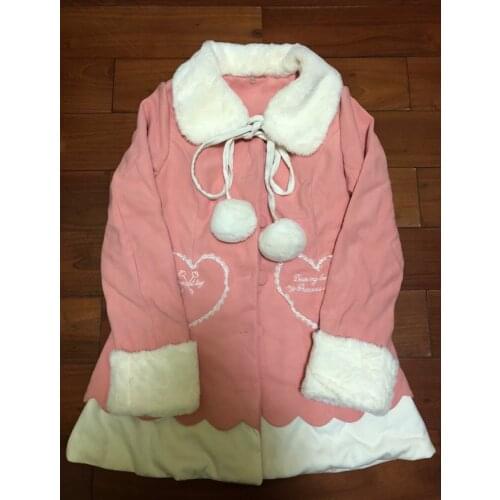 Winter Women Pink Long Coats Sweet Lolita Woolen Wool Cute Princess Girls Bow Pockets Blends back with bowtie