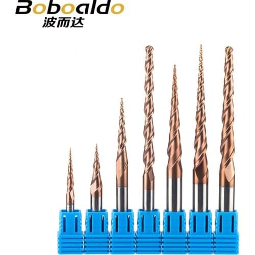 1pc HRC55 Tapered Ball Nose End Mill Tungsten Solid Carbide Coated Taper Cone Cnc Milling Cutter D4-D10mm Engraving Bit