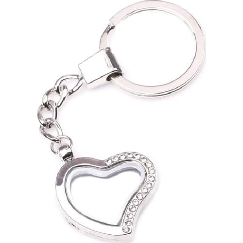10pcs 2016 Newest Rhinestone Heart Magnetic Keychain Locket, Key Ring Glass Living Memory Floating Locket Keychain Wholesale