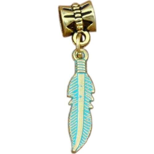 100Pcs/lots Feather Alloy Charms with Lobster clasp Fit Charm Bracelet DIY Jewelry Verdigris Patina Plated 5.5x38.5mm A-378b