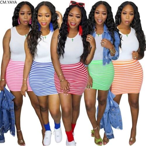 2020 Women Summer Mini Dress O-Neck Sleeveless Striped Print Casual Street Bandage Dresses Night Club Party Vestidos GL3791