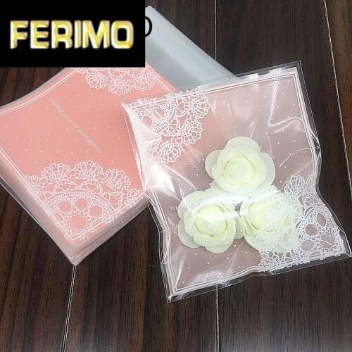 25PCS/Lot Lovely Pink Lace Gifts Bags Christmas Cookie Packaging Self-adhesive Plastic Bags Jewelry Biscuits Candy Cake Package