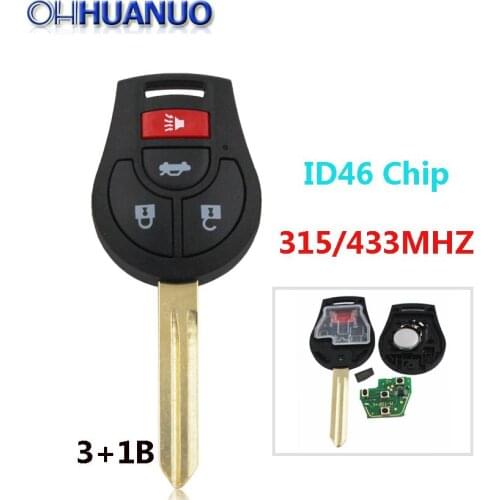 3+1 Button For Cars Remote Control Key for Nissan 4 Button 315MHz(VDO)Versa TIIDA Sunshine ( Radio)433mhz With ID46 Chip
