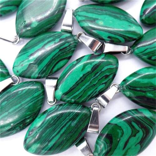50Pcs 28x15x6mm Wholesale Green And Black Malachite Oval Pendant Bead DIY Earrings Jewelry Accessories S562