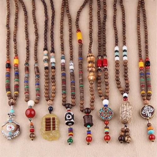 Nepal Buddhist Ethnic Retro Handmade Wood Bead Pendant Necklace Jewelry Gift New