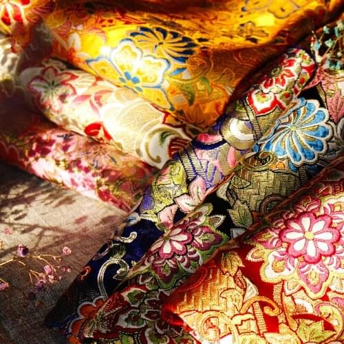 CF796 Flowers Japanese West Array Weave Brocade Kimono Cosplay Handmade DIY Materials Manual Bags Dress Clothes Fabrics