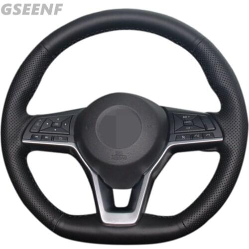 Car Steering Wheel Cover For Nissan X-Trail Qashqai Leaf Micra Altima Rogue (Sport) Black Hand-stitched Genuine Leather