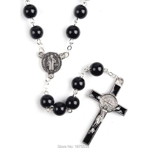 Glass Rosary Black Bead St Benedict Rosary Chaplet Christian Rosary For Man
