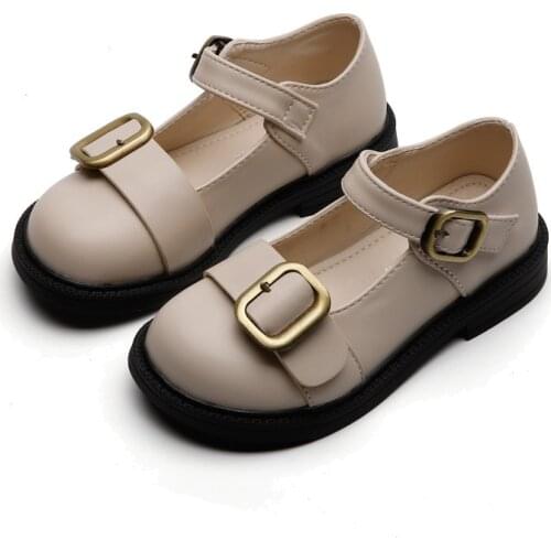 Childrens Leather Shoes 2021 New Kids British Style Buckle Princess Shoes Girls Casual Black Single Shoes Chic Flats Fashion