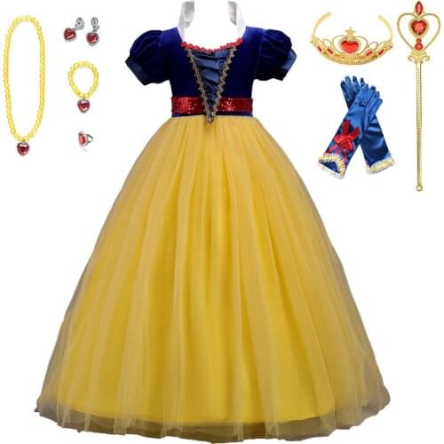 Girls Snow White Princess Dress Costume Puff Sleeve Deluxe Prom Party Teen Fancy Dress Children Elegant Gorgeous Formal Dresses