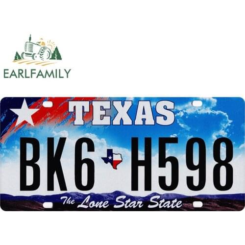 EARLFAMILY 30cm x 14.2cm for Texas License Plate Decal Waterproof Scratch-proof Window Trunk Decoration Car Stickers for Vehicle