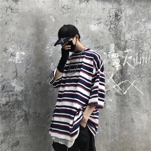 Summer Striped Cotton T-shirt for Men Women Korean Style T Shirt Harajuku Ulzzang Tshirt Streetwear Hip Hop Tee Top Clothes