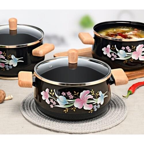 Black Enamel Enamel Pot Thickened Binaural Soup Pot Stew Pot High Temperature Soup Casserole Induction Cooker Gas Household 3.5L