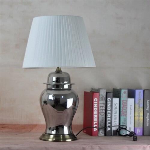 Ceramic Table Lamp European Garden Home Living Room Bedside Room Cloth Study Table Lamp Creative silver