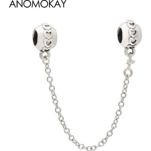 Anomokay Classic Little Heart Clasp Silver Color Safety Chain fit Bracelets & Bangles