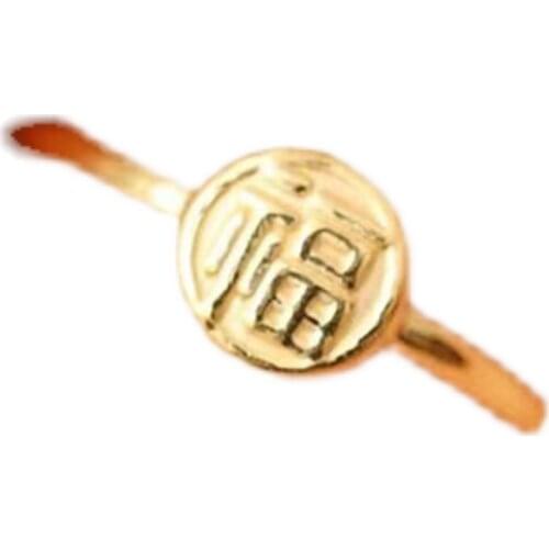 New 24K Yellow Gold Ring Women 3D 999 Gold FU Round Ring Bring Lucky Ring