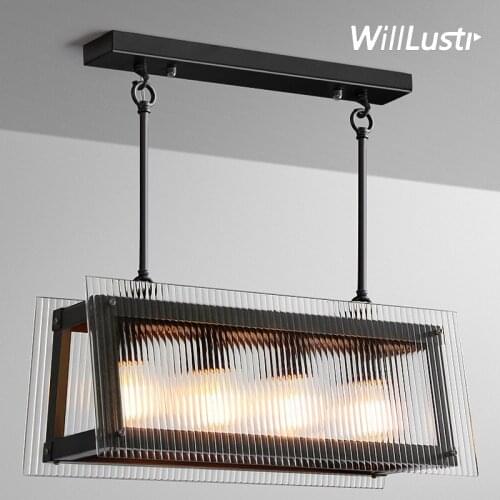 Creative Glass Box Pendant Light Retro Iron Suspension Lamp Living Dinning Room Bedroom American Style Luxury Hanging Lighting