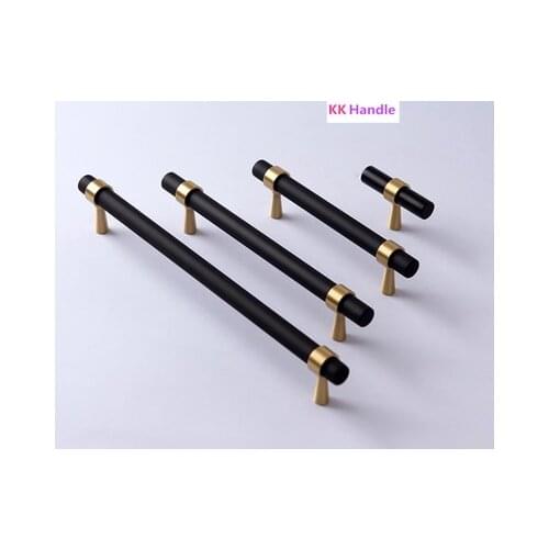 Brass Furniture Handles T-bar Light Luxury Fashion Black Gold Wardrobe Dresser Cupboard Cabinet Drawer Pulls
