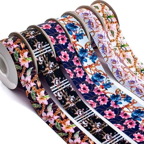 New Beautiful Gothic Flower Pattern Printed Grosgrain/Satin Ribbon 5 Yards for DIY Sewing & Hair Bow Accessories