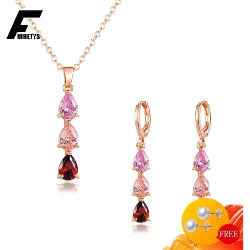 Fashion 925 Silver Jewelry Set Earrings Necklace Water Drop Topaz Gemstone Pendant Drop Earring for Women Wedding Engagement
