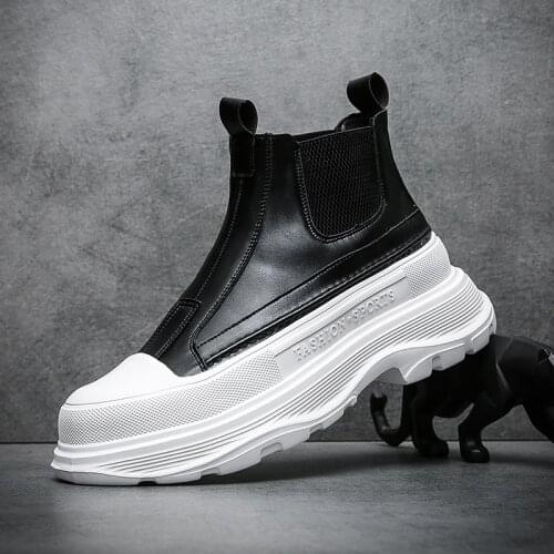 Mens Best Fashion Leather Boots Autumn New Thick-soled Lightweight High Boots High-top Trend Casual White Shoes Chelsea Boots