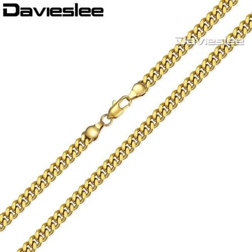 Davieslee Mens Necklace Gold Filled Chain Cuban Link for Men Womens Gold Jewelry Trendy Gift 4mm 18-36inch LGN32