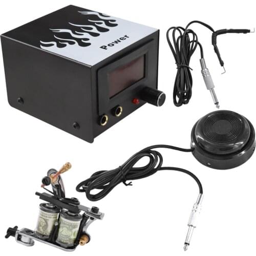 Tattoo Power Supply Kits with Rotary Machine Gun Foot Pedal Clip Cord Body Art Shader Liner Permanent Makeup Digital Tattoo Sets