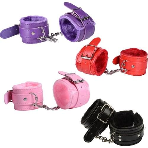 Couple Sex Toy Adjustable PU Leather Plush Hand Cuffs Ankle Handcuffs For Sex BDSM Toys Restraints SexBondage Adult Games