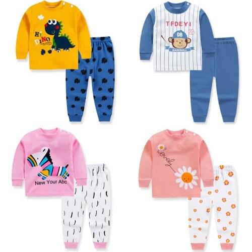 The latest unisex 6M-4Y childrens wear for boys and girls cotton long-sleeved childrens wear pajama 2 suit tops + trousers paj