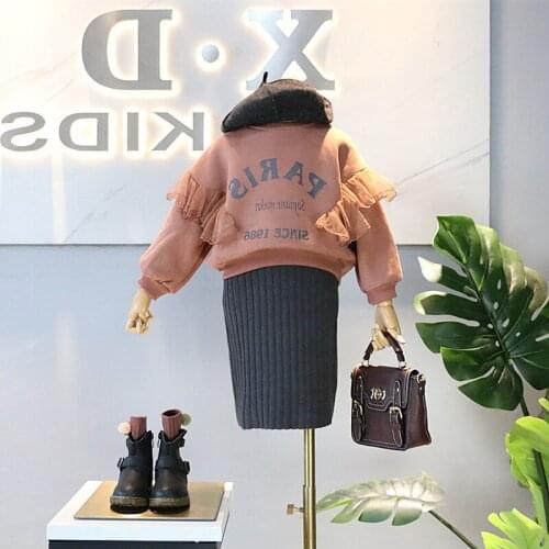 2018 new girl winter velvet sweater girls kids lace printed fashion elegant tops sweatshirts Children clothes