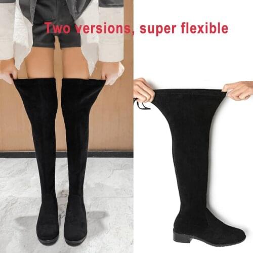 Kalsooni 2021 New Women HIgh Boots Winter Warm Back Lace-up Slip-on Snow Boots Two Versions for Thick Legs Plus size-35-44