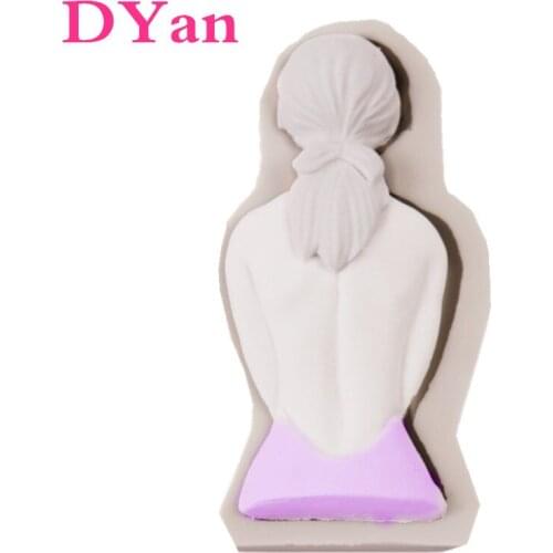 New Long Hair Girl Back Shadow Plaster Mold DIY Decorative Silicone Mold Cake Baking Mold A1652