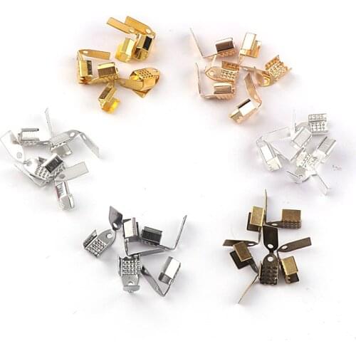 6mm Crimp beads cove clasps Cord End Caps String Ribbon leather Clip Foldover DIY Necklace Bracelet Connectors Jewelry Findings