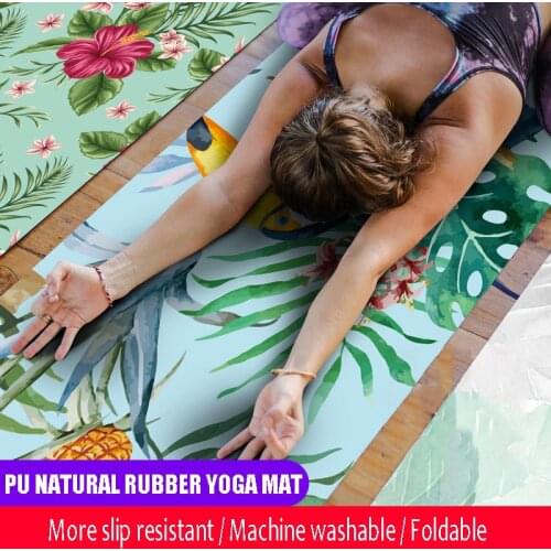Portable Yoga Mats 183*68cm*1mm Thick Natural Rubber Suede Colorful Pattern Print Anti-skid Pilates Exercise Mat Tote