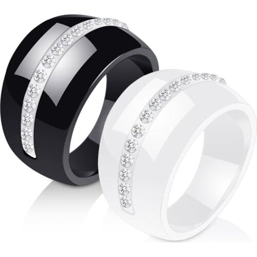 Luxury Romantic Clear Black White Ceramic Ring Jewelry For Women Accessories Fashion Jewelry Ring With Bling Crystal