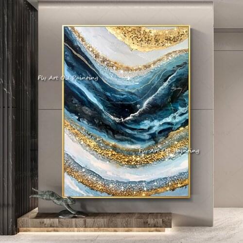 Handmade Beautiful Gold Foil Oil Painting Home Decoration Abstract Landscape On Canvas Hand-painted Wall Art For Room No Framed